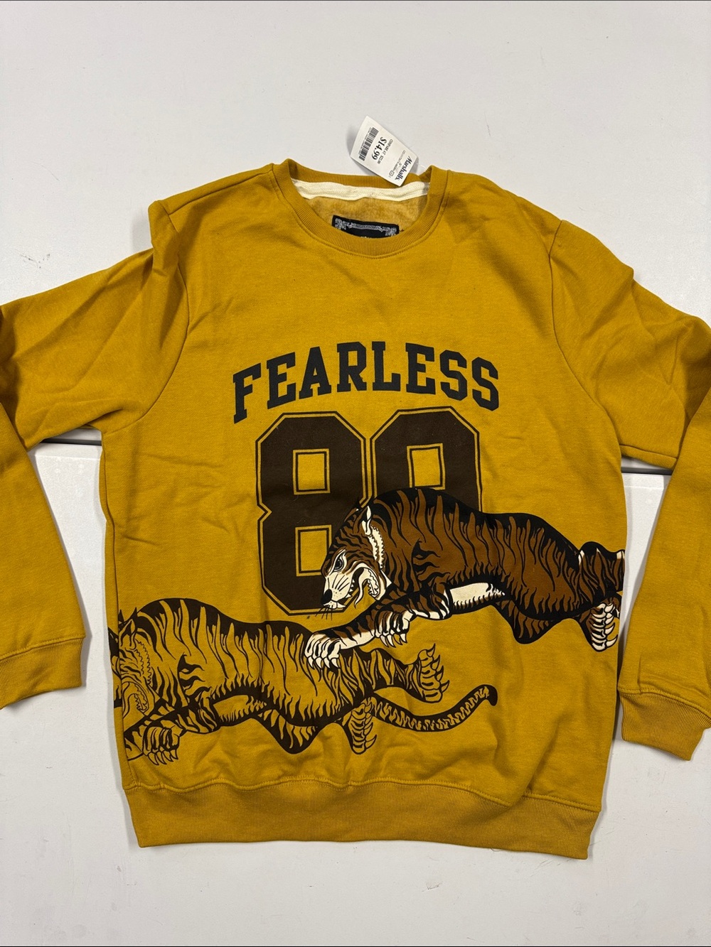 FEARLESS 89 Tiger Graphic Crewneck Sweatshirt - Mustard Yellow